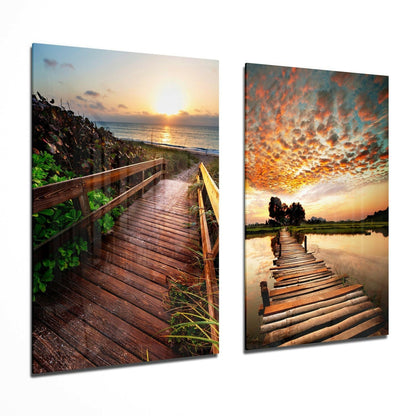 Beautiful Sunsets 2 Pieces Glass Wall Art