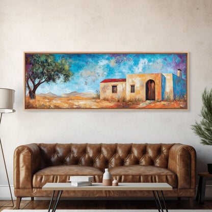 Southwest Desert House Painting, Blue Sky Adobe Home, Canvas Wall Decor