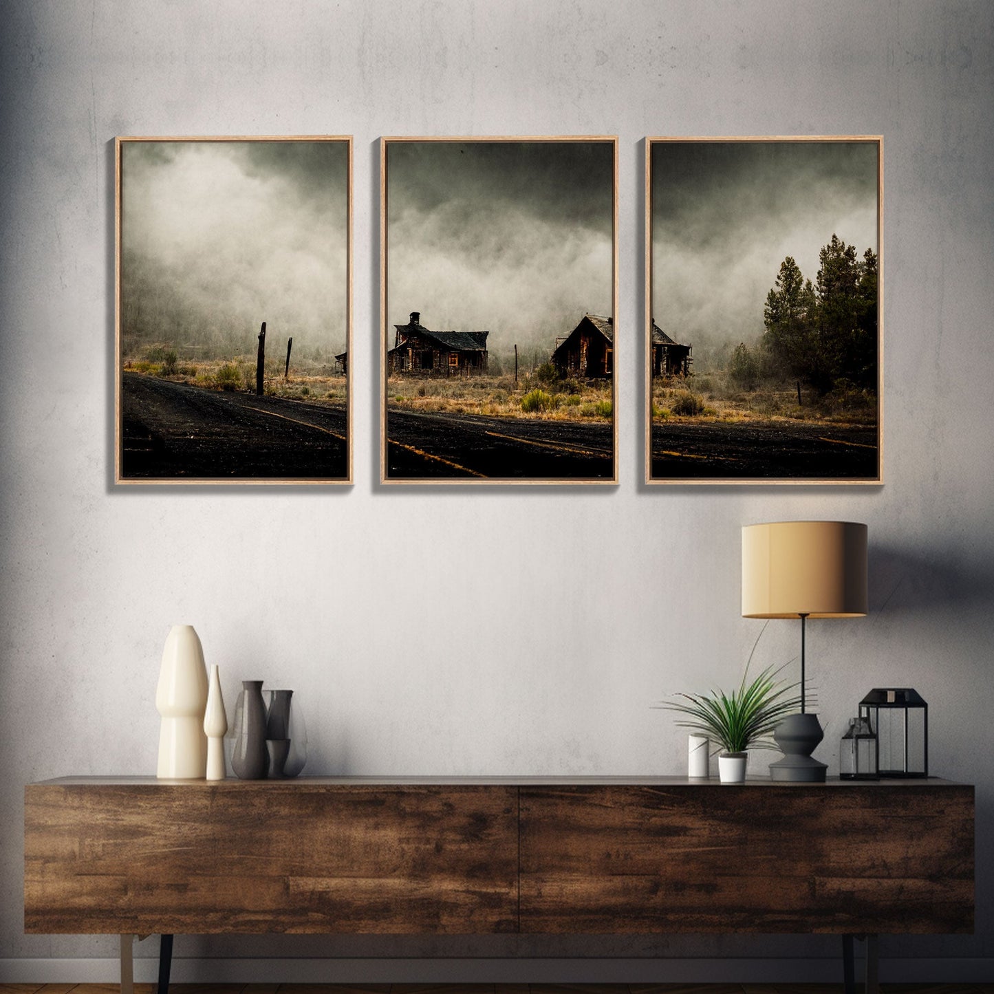 Abandoned Ghost Town, Wild America, 3 Piece Wall Art, Ready To Hang Canvas Print,