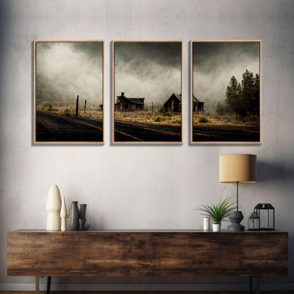 Abandoned Ghost Town, Wild America, 3 Piece Wall Art, Ready To Hang Canvas Print,