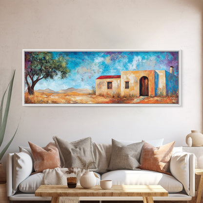 Southwest Desert House Painting, Blue Sky Adobe Home, Canvas Wall Decor