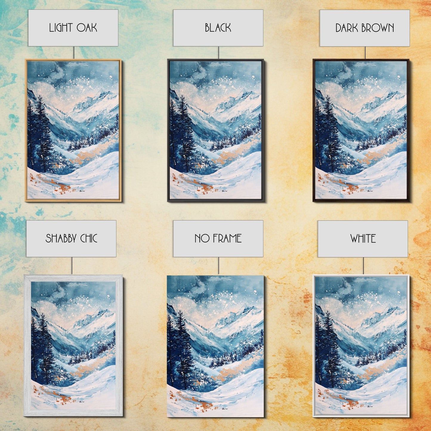 Blue Winter Wonderland Canvas Print Snowy Mountain Art, Nordic Landscape Painting,
