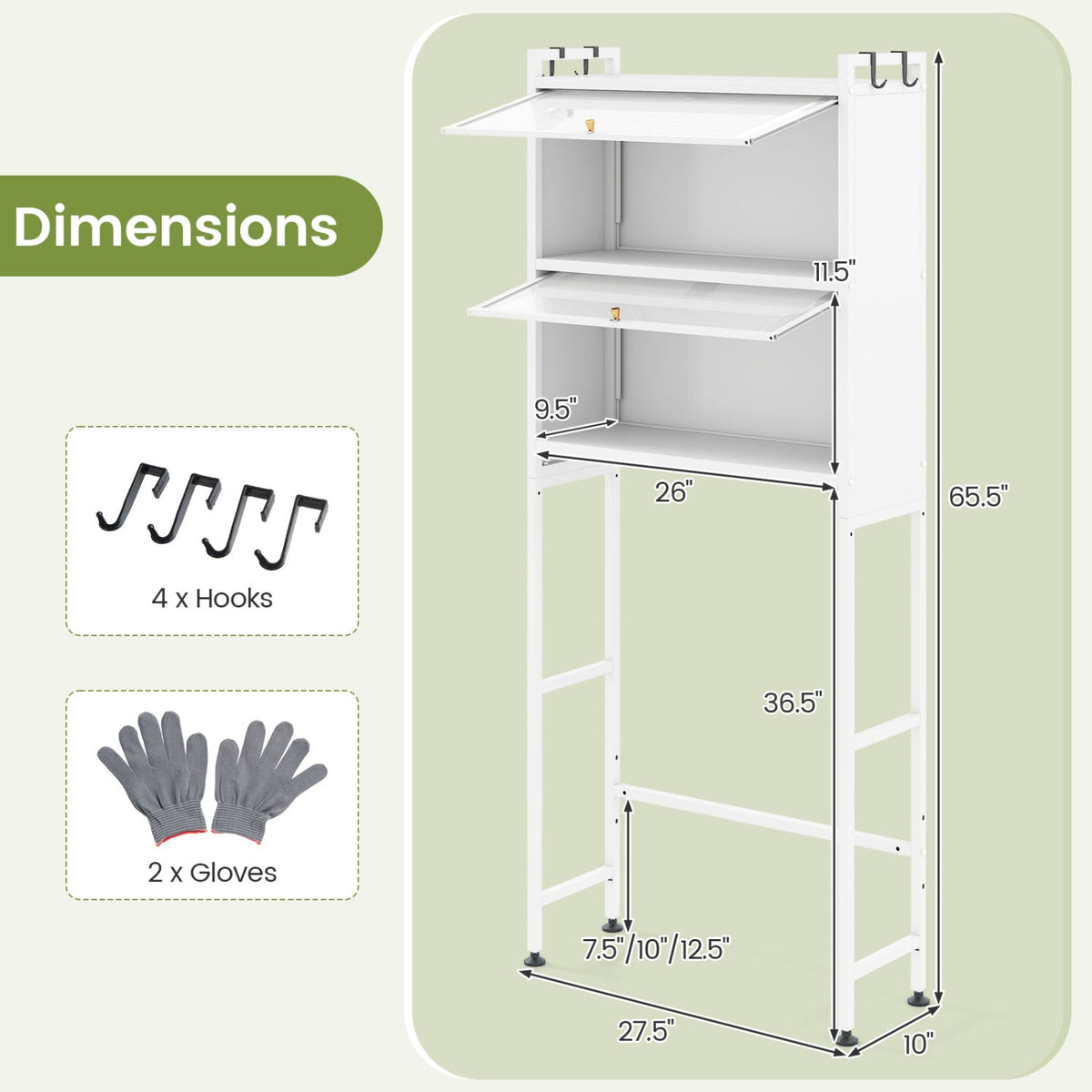 Over-the-toilet Cabinet Bathroom Organizer with 2 Flip-up Cabinets