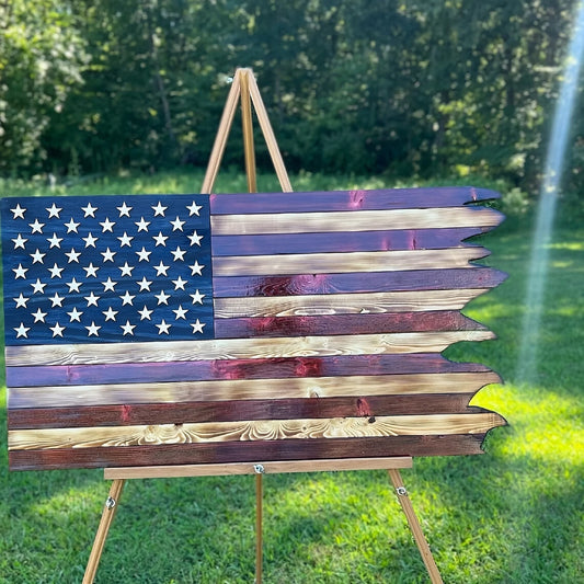8*15inch American Wavy Flag - Wooden Independence Day Decoration for Home,