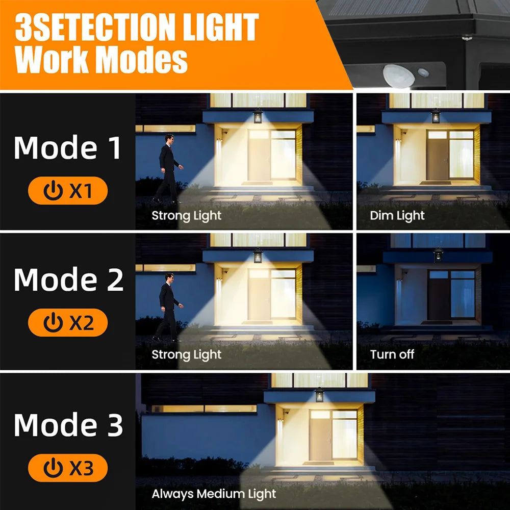 2pcs Solar Powered Wall Lanterns Dusk to Dawn Motion Sensor