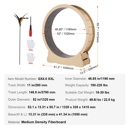 Large Cat Treadmill Wheel for Indoor Cat Running Wheel with Detachable Carpet