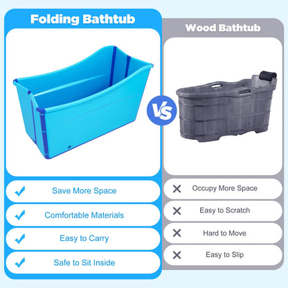 Freestanding Large Foldable Bath Tub Bathtub  W/ DrainPipe Capacity