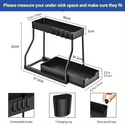 Bathroom & Kitchen Multi-Layer Pull-Out Storage Rack - Clutter Organizer for Sink Area