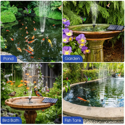 Solar Fountain with 6 Nozzles -  Floating Water Pump for Bird Baths,