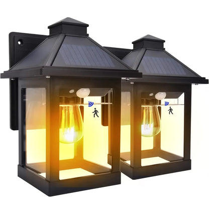 2pcs Solar Powered Wall Lanterns Dusk to Dawn Motion Sensor