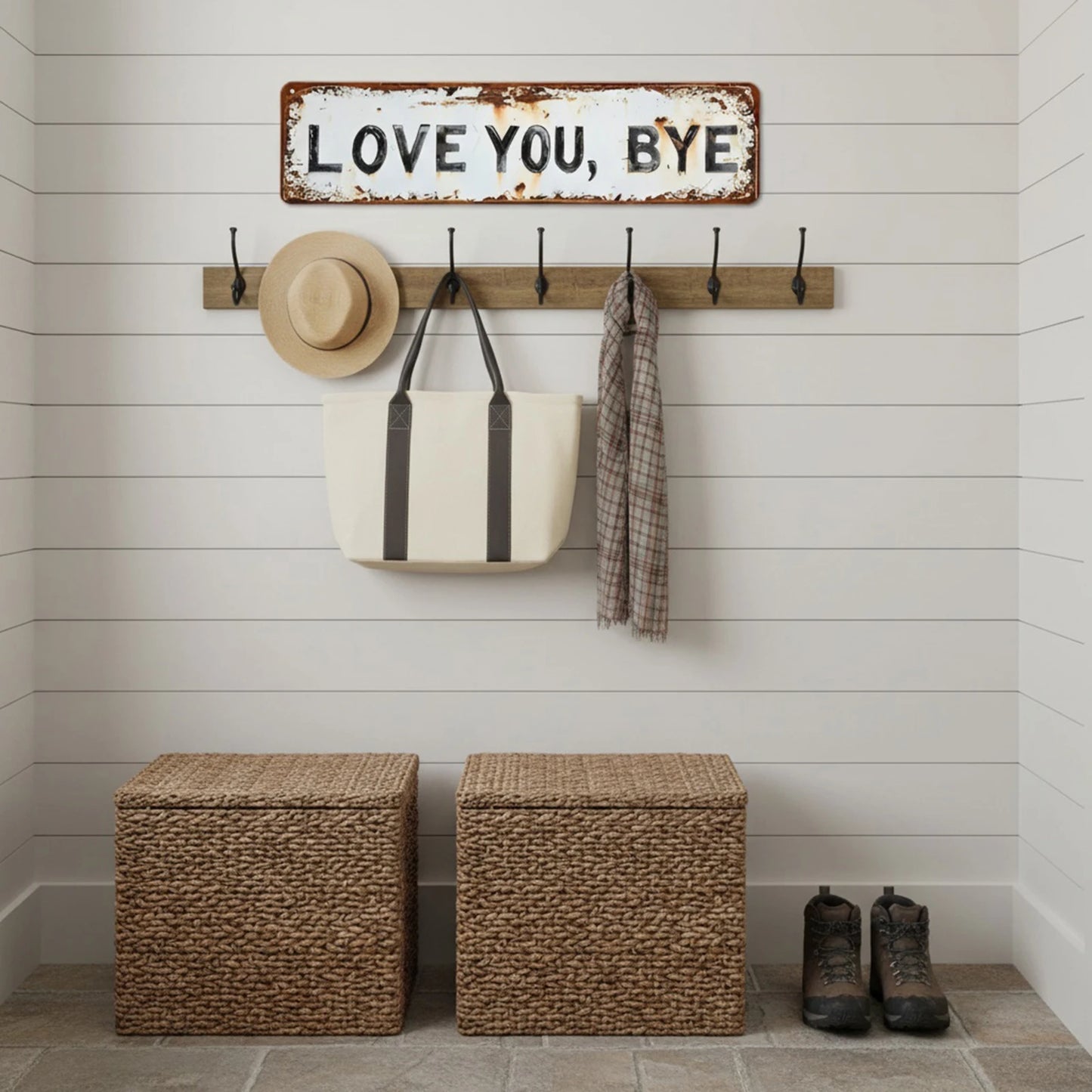 1/2Pcs Love You Bye Retro Metal Wall Plaque Hallway Entryway