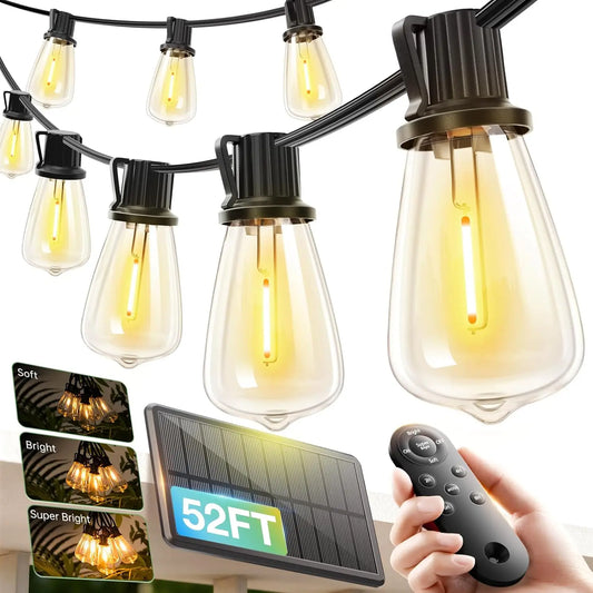 52(48+4) FT Solar String Lights Waterproof,Patio Lights Solar Powered with Remote