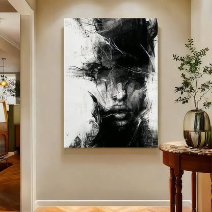 Framed Decoration Contemporary Abstract Painting Black And White