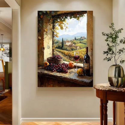 Framed - Rustic Italian Countryside Painting with Wine And Fruit St
