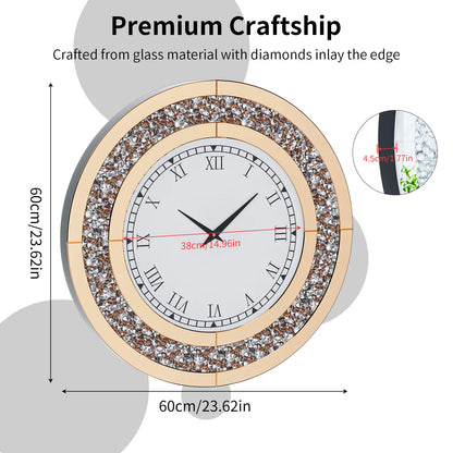 24inch Crystal  Large Mirrored Wall Clock for Living Room