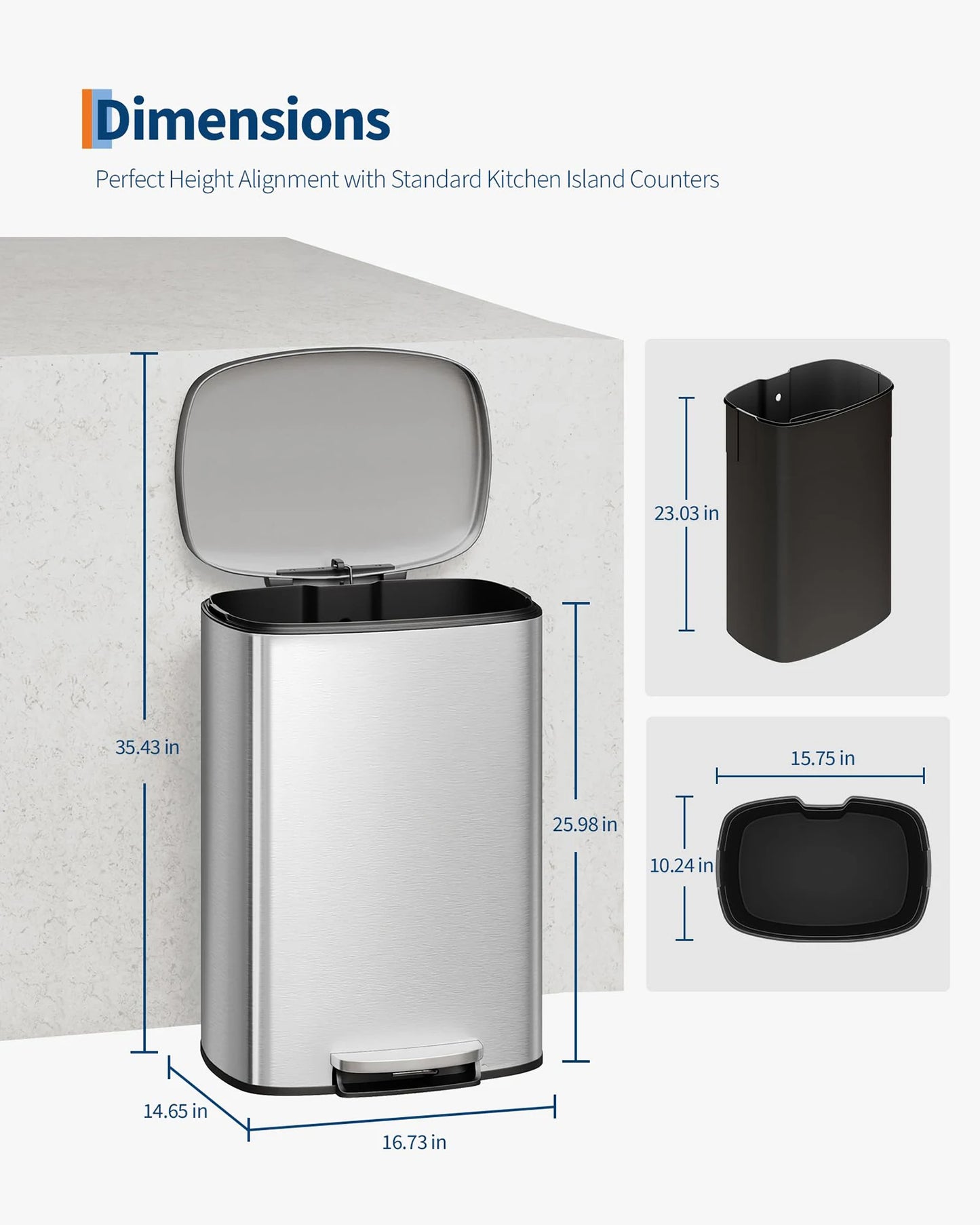 Durable Step-On Kitchen Trash Can Combo Set 50L+10L