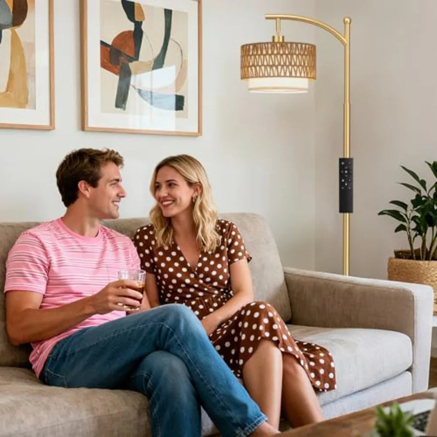 Arc Floor Lamp for Living Room with Remote, Brightness Adjustable,