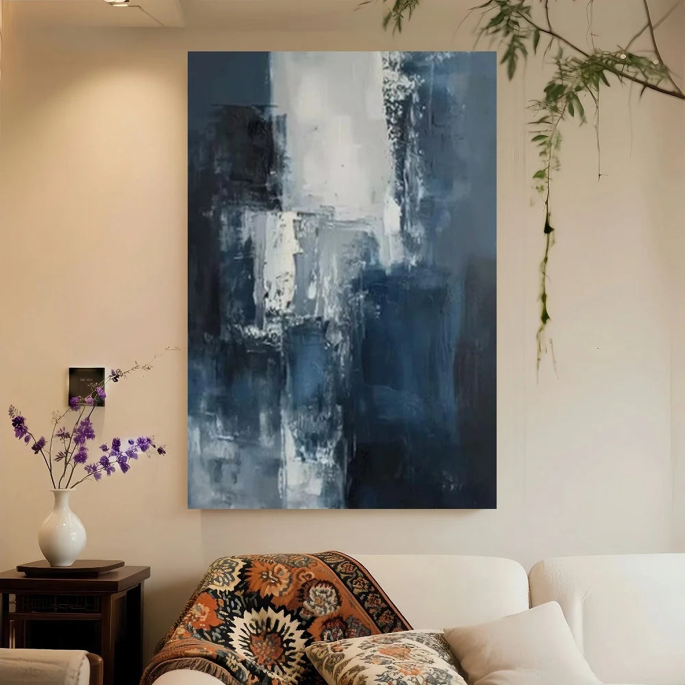 Deep Blue Modern Abstract Poster Print Canvas Art