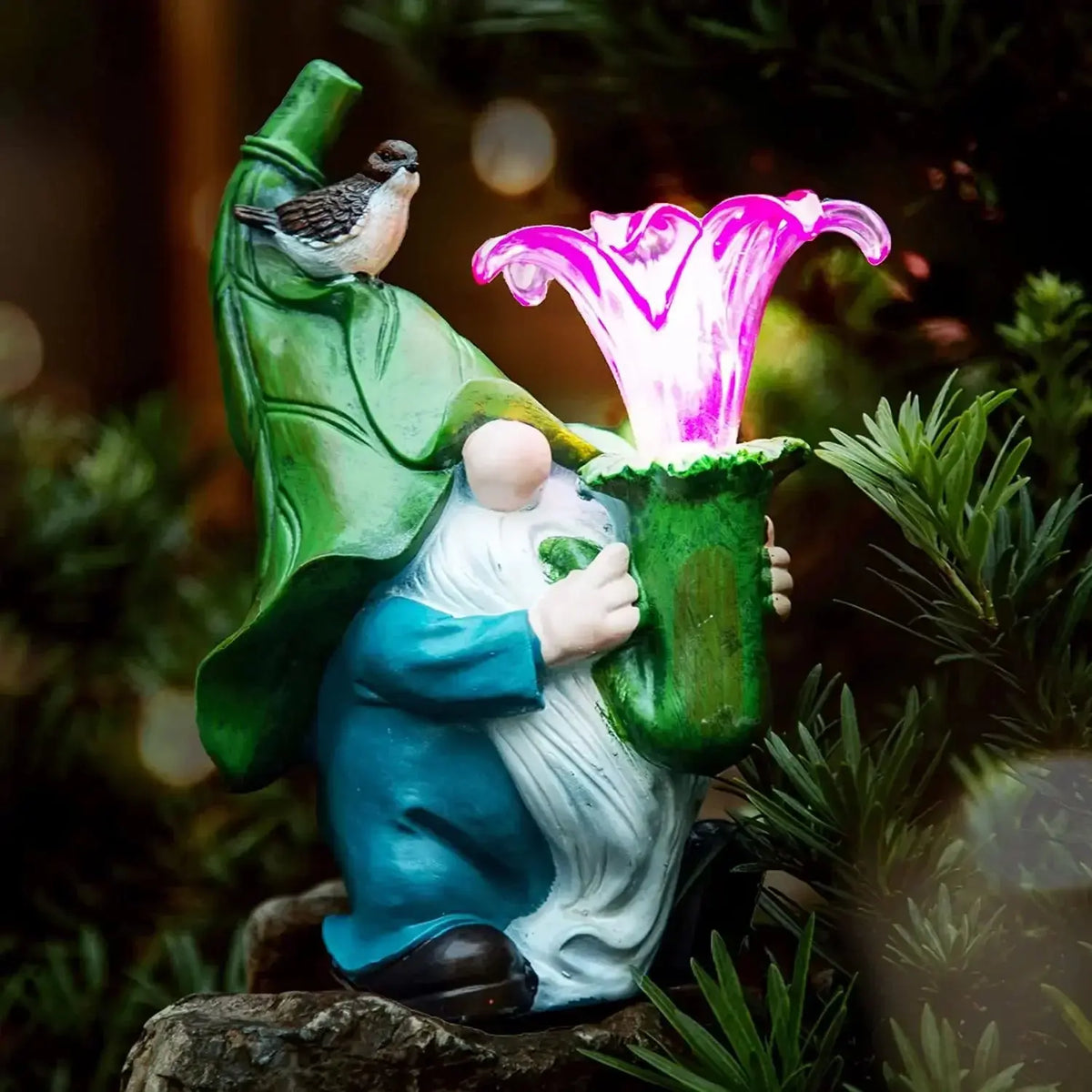 14 Inch Outdoor Garden Dwarf Statue-resin Gnome Statue Lighting Wizard Solar Led Light