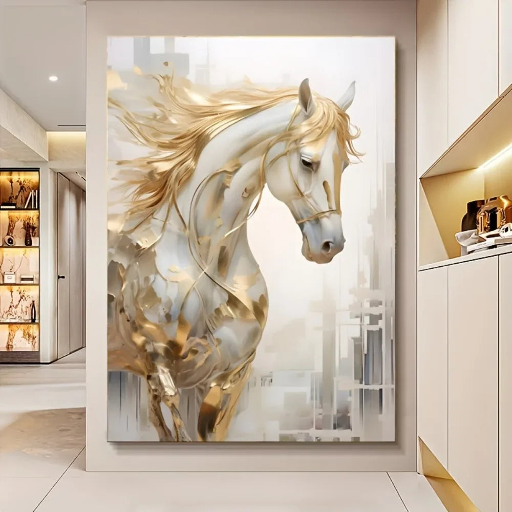 1 piece 31.49*47.24 inches  frameless modern retro Golden horse wall art painting