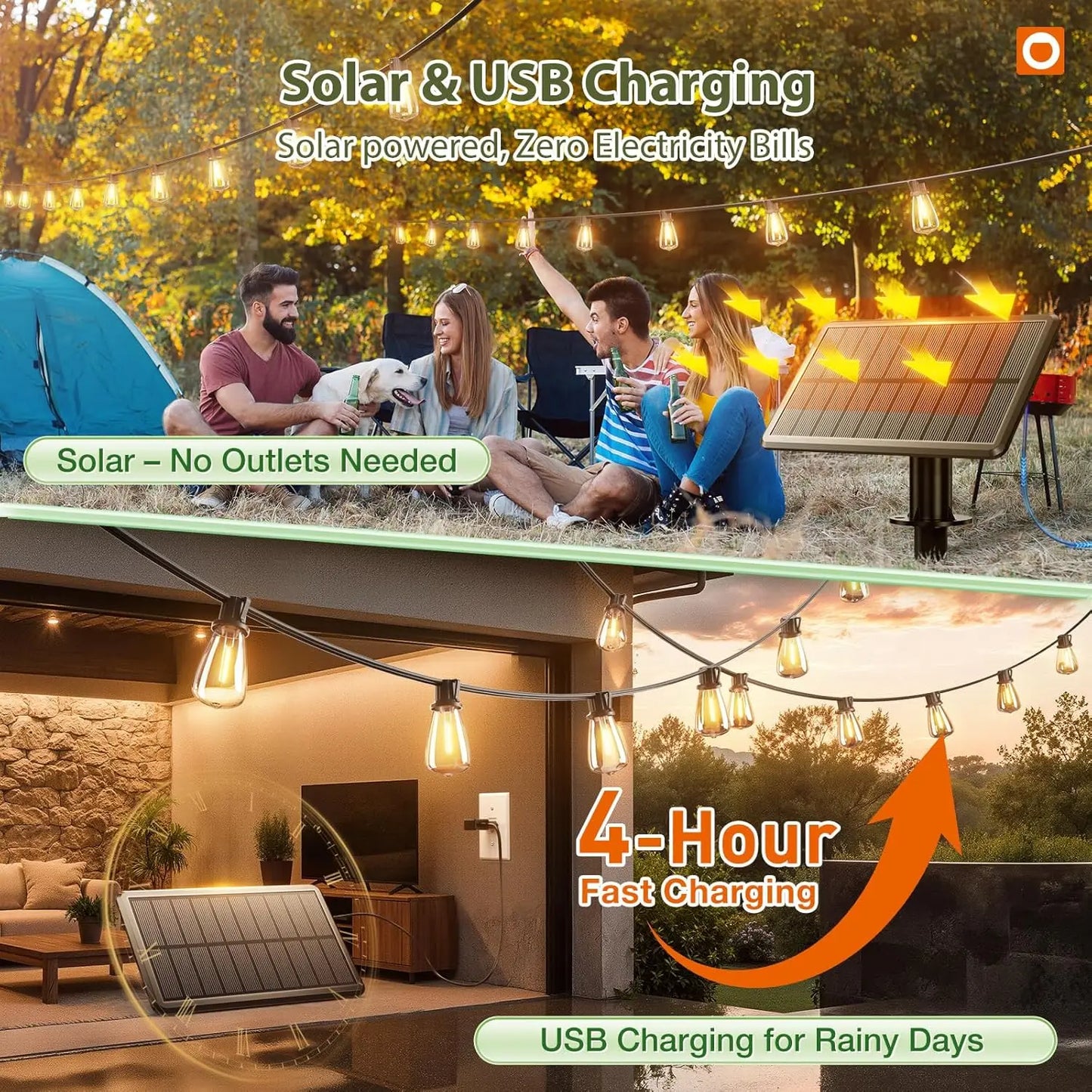 52(48+4) FT Solar String Lights Waterproof,Patio Lights Solar Powered with Remote