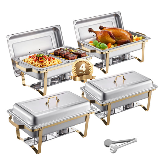 8 Qt  Set Stainless Steel Chafer with 2 Full Size and 4 Half Size Pans Catering Warmer Server