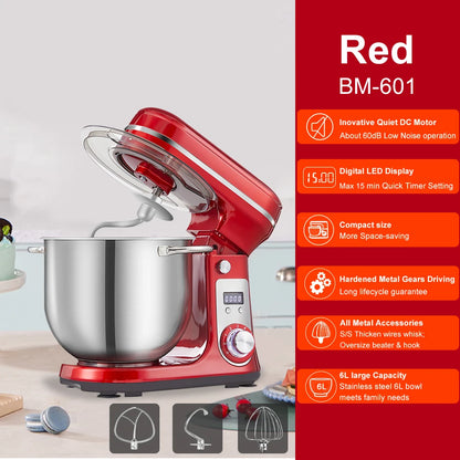 Food Stand Mixer, Blender, Quiet Motor, Cream Egg Whisk, Whip Dough Kneader, 6-Speed,