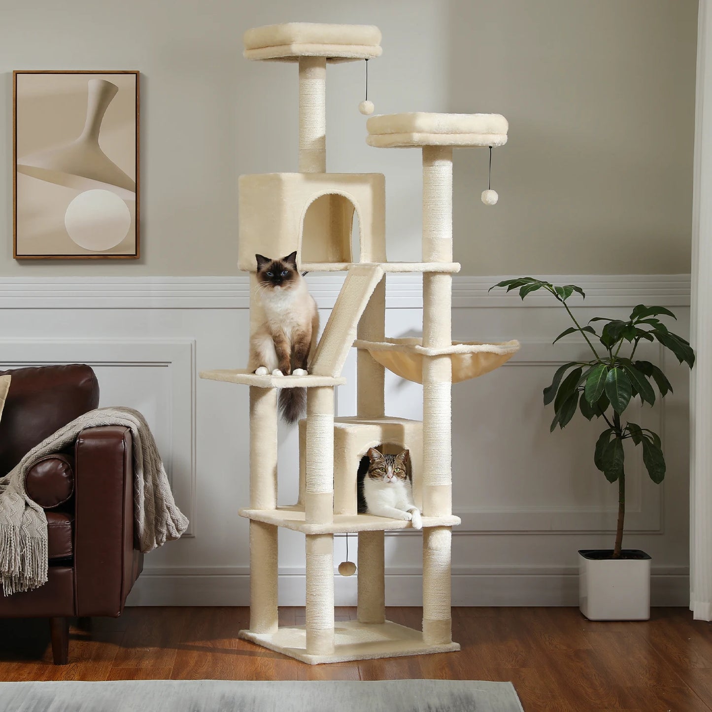 Large Cat Tree Tall Cat Tower for Indoor Cats Multi-Level Plush Cat Condo with Scratching Posts