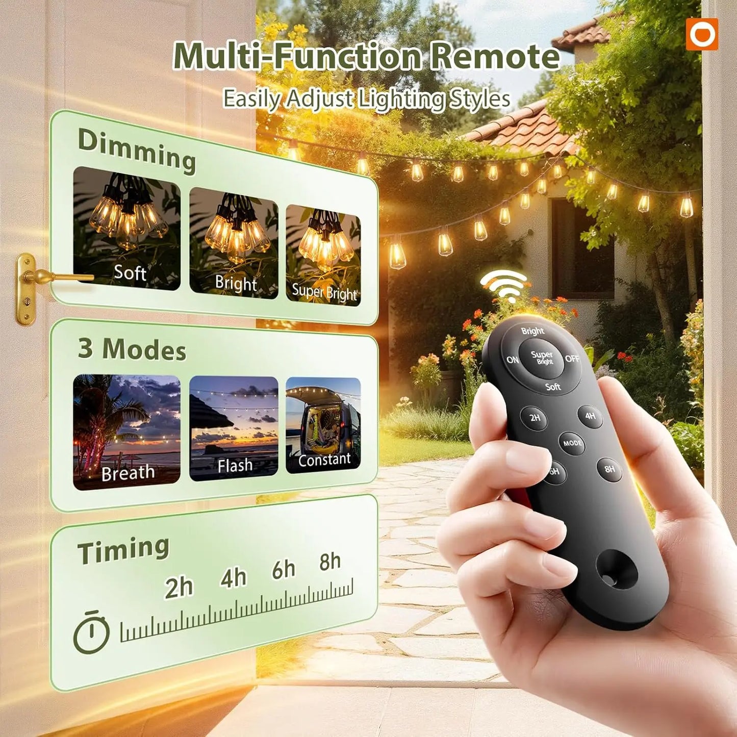 52(48+4) FT Solar String Lights Waterproof,Patio Lights Solar Powered with Remote