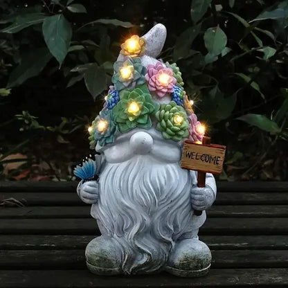 14 Inch Outdoor Garden Dwarf Statue-resin Gnome Statue Lighting Wizard Solar Led Light