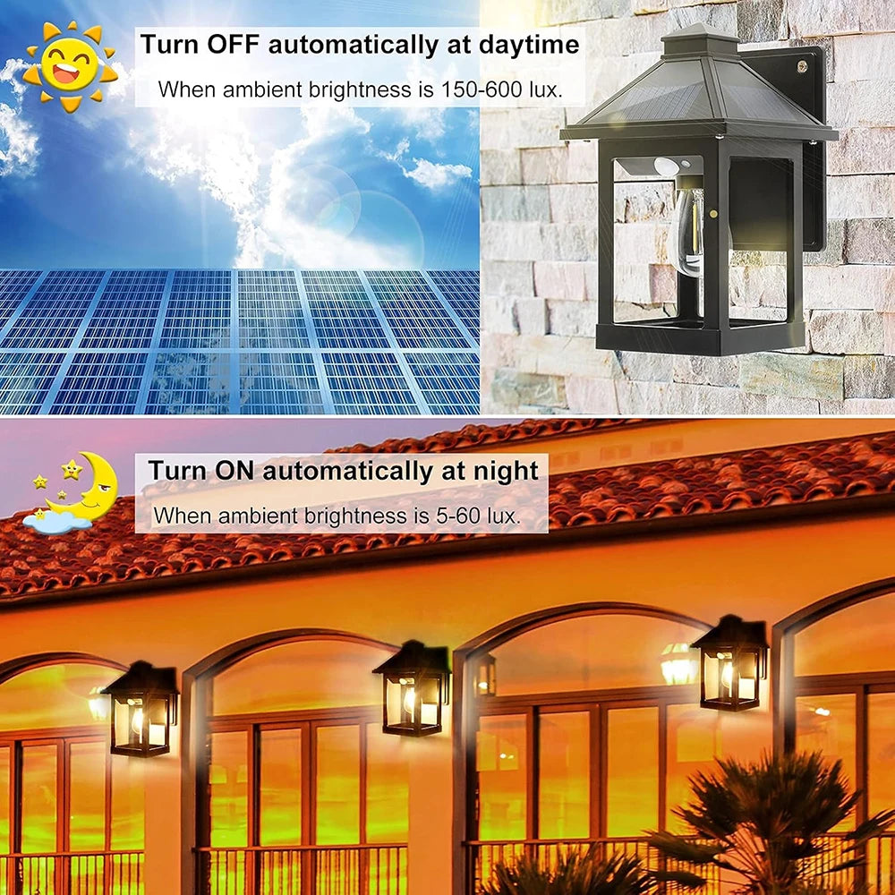 2pcs Solar Powered Wall Lanterns Dusk to Dawn Motion Sensor