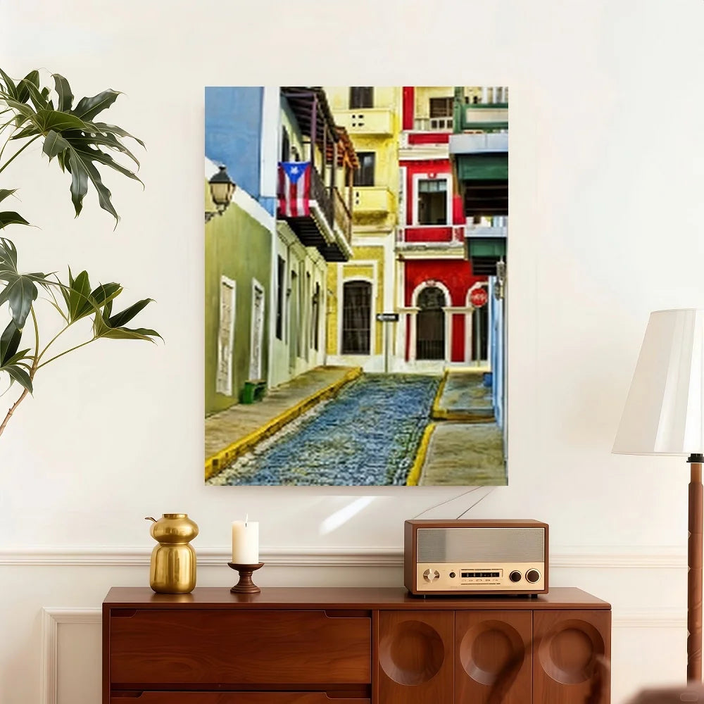 1pc Vibrant Old San Juan Puerto Rico Street View Canvas Wall Art - Print, ,