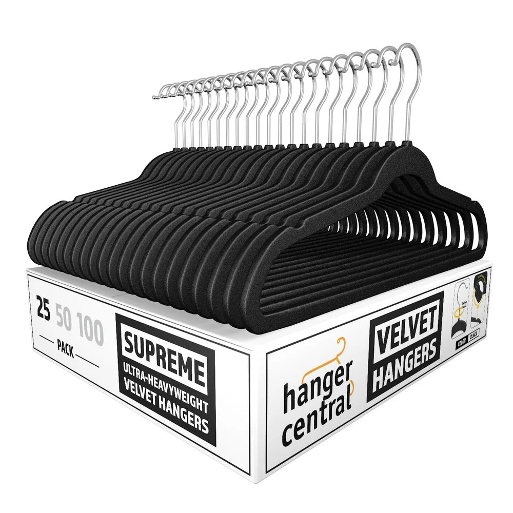 25 Pack Heavy Duty Velvet Hangers w/ Ultra Thin Design