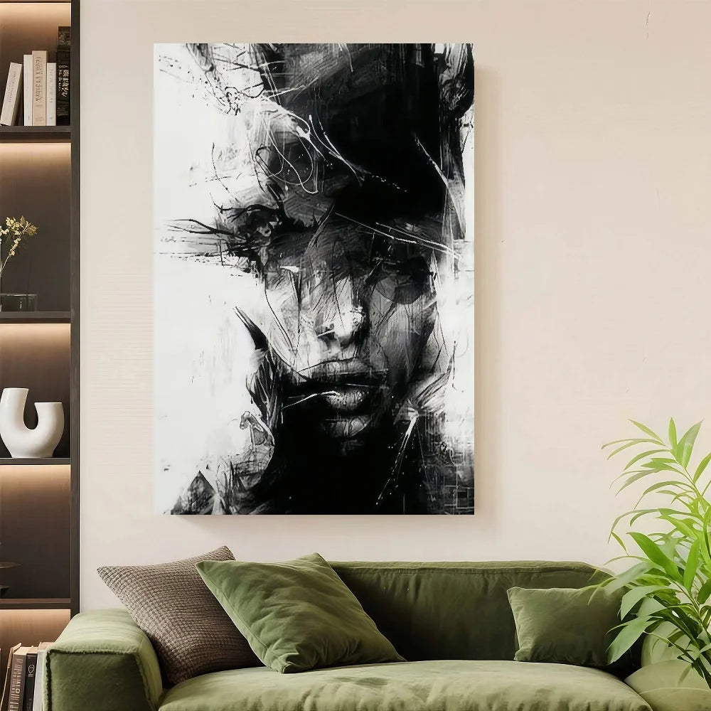 Framed Decoration Contemporary Abstract Painting Black And White