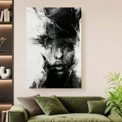 Framed Decoration Contemporary Abstract Painting Black And White