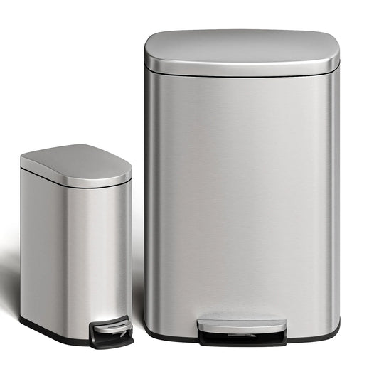 Durable Step-On Kitchen Trash Can Combo Set 50L+10L