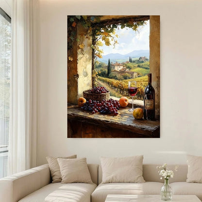 Framed - Rustic Italian Countryside Painting with Wine And Fruit St