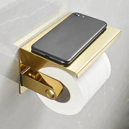 Toilet Paper Holder with Phone Shelf, Wall Mounted Stainless Steel