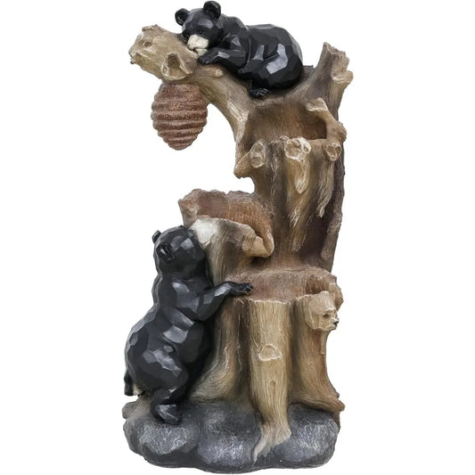 3-Tier Floor Standing Resin Bears and Honey Beehive Tree Waterfall Fountain with LED
