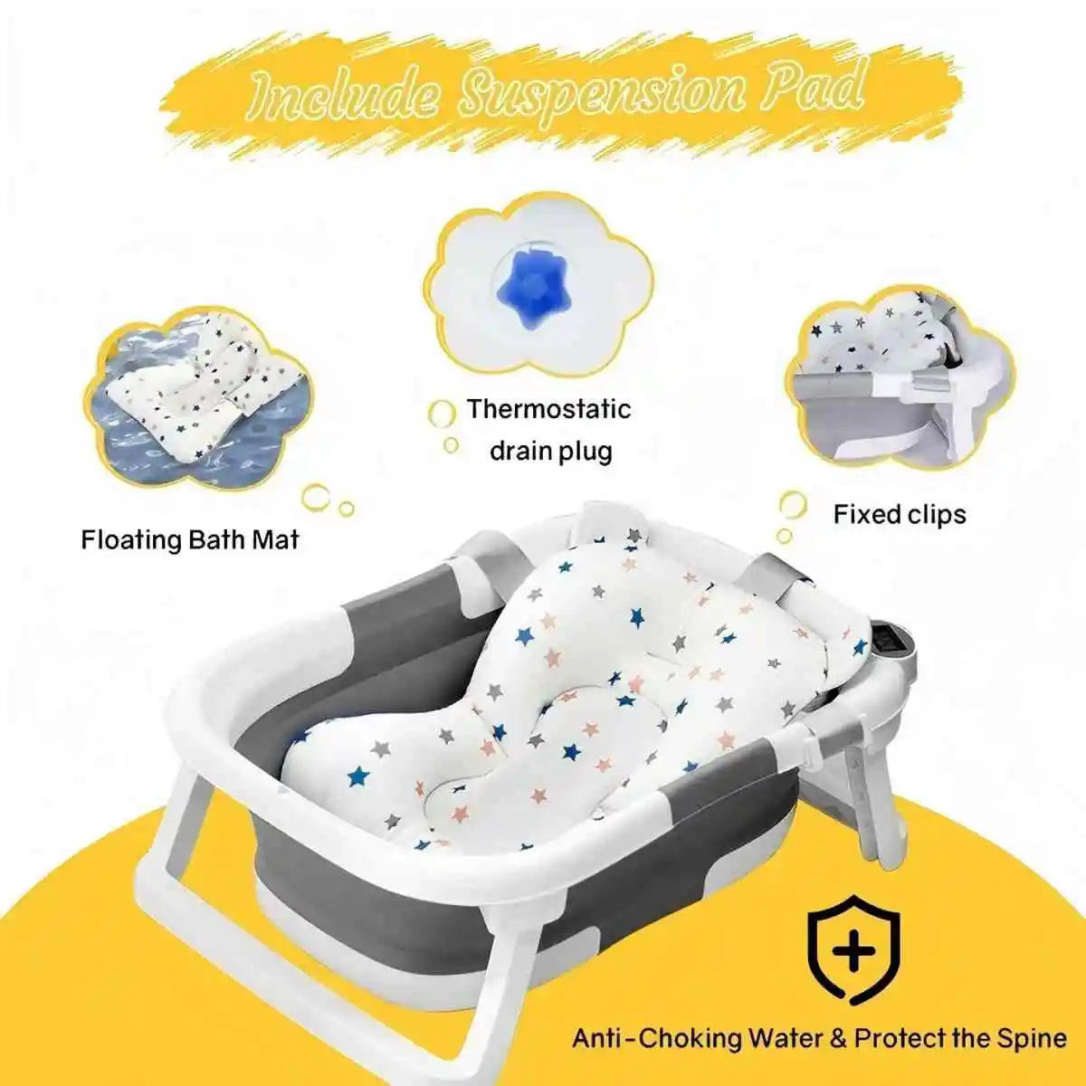 Baby bathtub With a bath mat, lightweight and foldable,