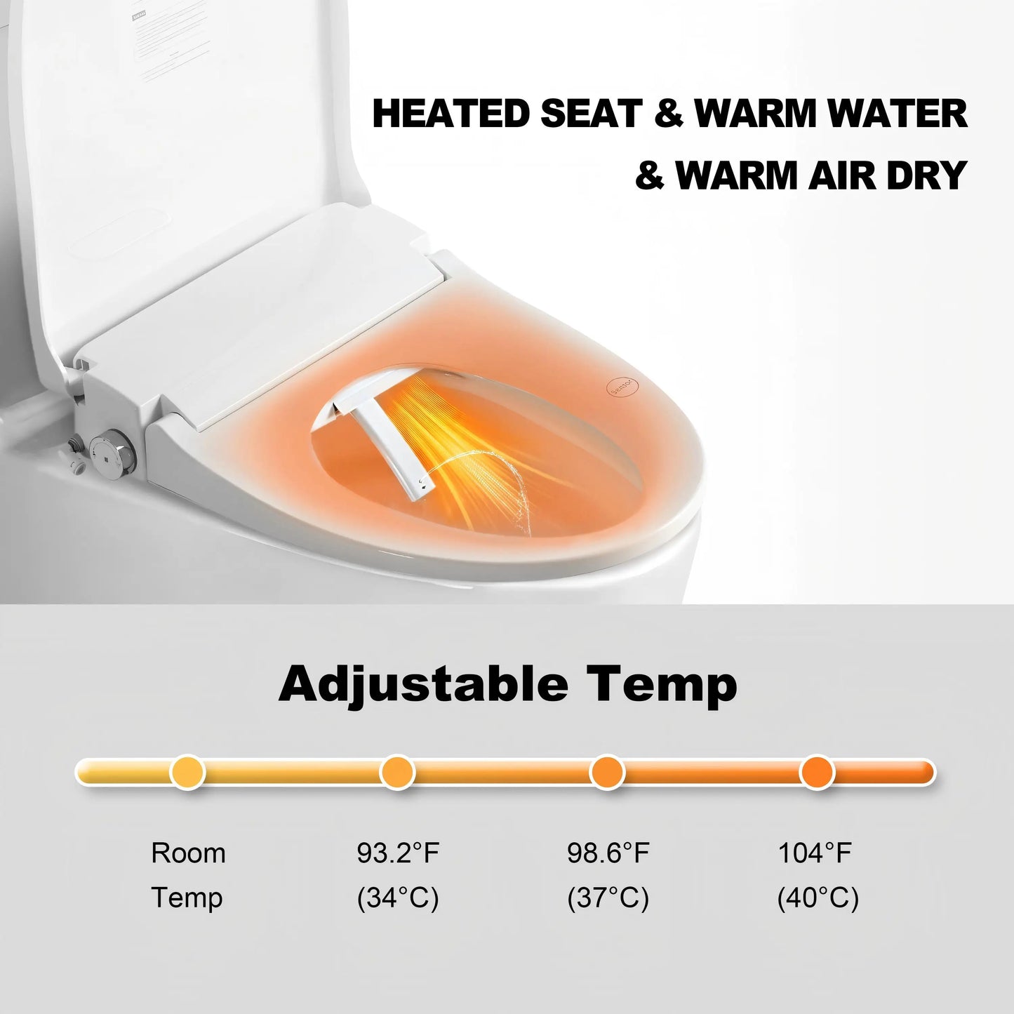 V-Shape Bidet Toilet Seat Smart Home Auto Open/Close with Side Knob Heated Seat