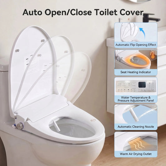 V-Shape Bidet Toilet Seat Smart Home Auto Open/Close with Side Knob Heated Seat