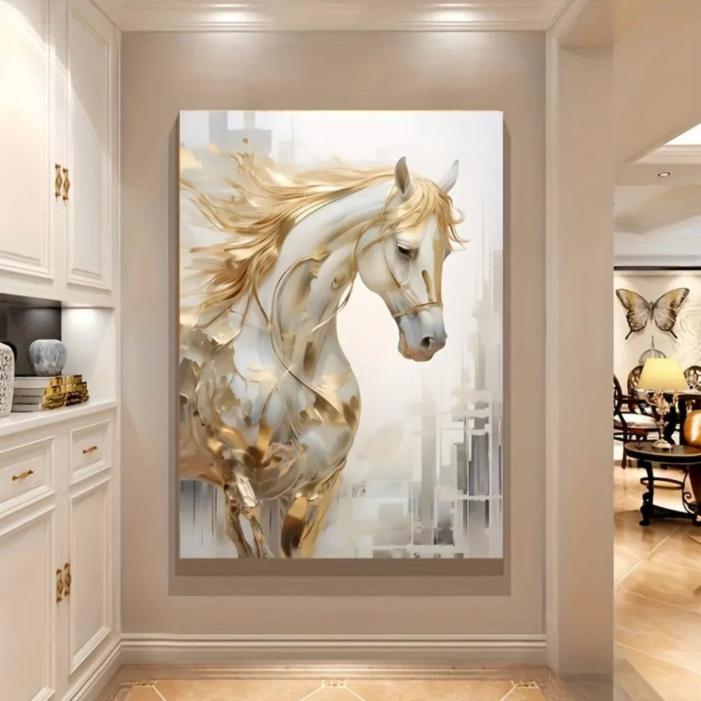 1 piece 31.49*47.24 inches  frameless modern retro Golden horse wall art painting