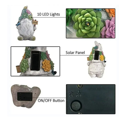 14 Inch Outdoor Garden Dwarf Statue-resin Gnome Statue Lighting Wizard Solar Led Light