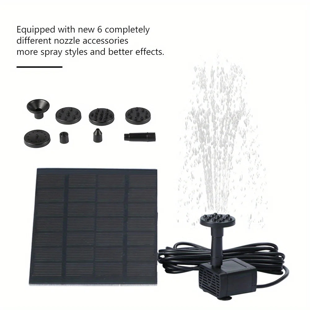 Solar Fountain with 6 Nozzles -  Floating Water Pump for Bird Baths,