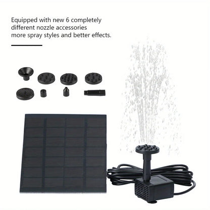 Solar Fountain with 6 Nozzles -  Floating Water Pump for Bird Baths,