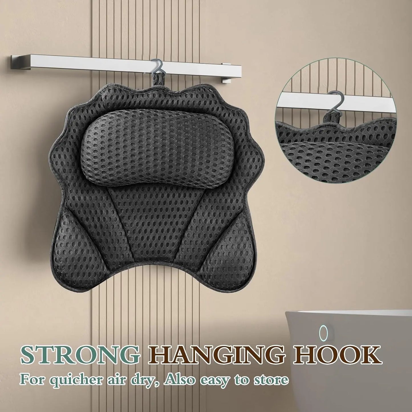 Ergonomic Bath Pillow with Head and Back Support,
