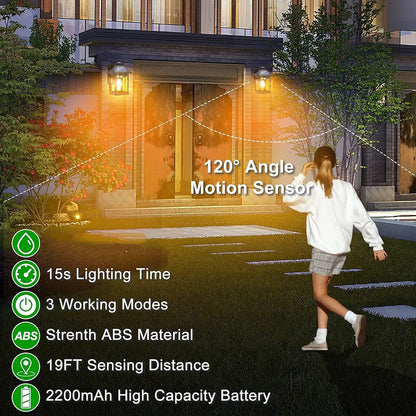 2pcs Solar Powered Wall Lanterns Dusk to Dawn Motion Sensor