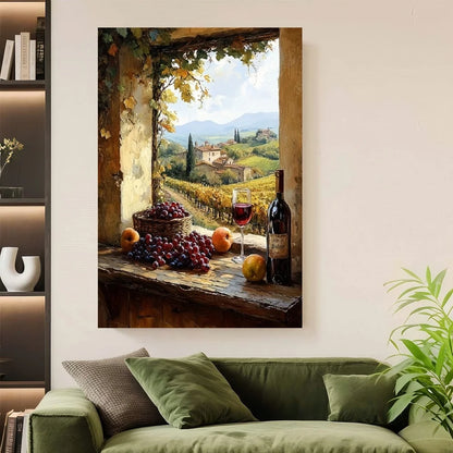 Framed - Rustic Italian Countryside Painting with Wine And Fruit St