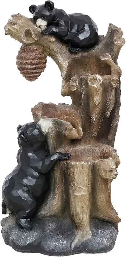 3-Tier Floor Standing Resin Bears and Honey Beehive Tree Waterfall Fountain with LED